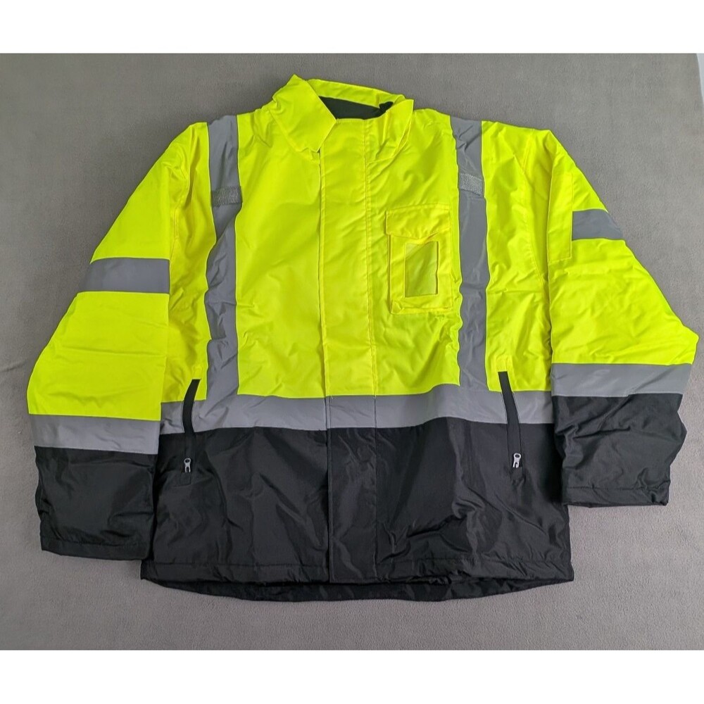 Toolant Hi Vis Safety Jacket Men's 4X Class 3 Reflective Waterproof Hood NWT